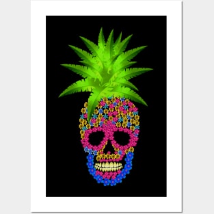 Pineapple, Skull Floral Tropical Posters and Art